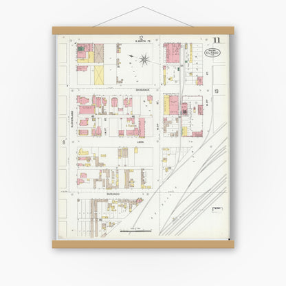 Old map wall art mockup — magnetic wood frame on white wall — Sanborn Fire Insurance Map from El Paso, El Paso County, Texas (1902), Sheet #0011