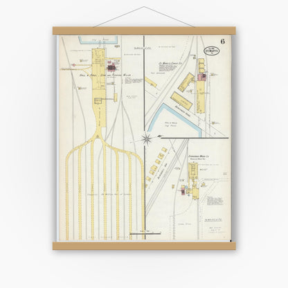 Old map wall art mockup — magnetic wood frame on white wall — Sanborn Fire Insurance Map from Saint Marys, Elk County, Pennsylvania (1898), Sheet #0006