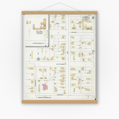 Old map wall art mockup — magnetic wood frame on white wall — Sanborn Fire Insurance Map from Big Rapids, Mecosta County, Michigan (1899), Sheet #0008
