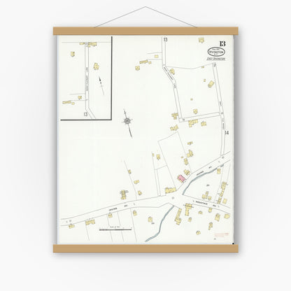 Old map wall art mockup — magnetic wood frame on white wall — Sanborn Fire Insurance Map from Irvington, Westchester County, New York (1912), Sheet #0013