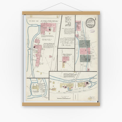Old map wall art mockup — magnetic wood frame on white wall — Sanborn Fire Insurance Map from Franklin, Warren County, Ohio (1885) - Complete Map Set