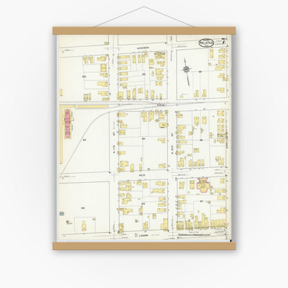 Old map wall art mockup — magnetic wood frame on white wall — Sanborn Fire Insurance Map from Palatka, Putnam County, Florida (1915), Sheet #0007