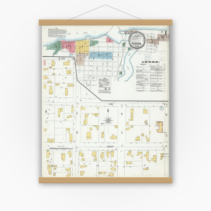 Old map wall art mockup — magnetic wood frame on white wall — Sanborn Fire Insurance Map from Hudson, St. Croix County, Wisconsin (1900), Sheet #0001