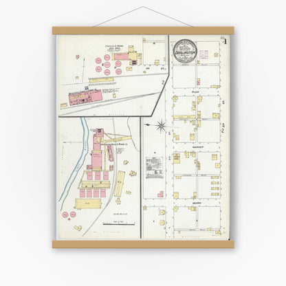 Old map wall art mockup — magnetic wood frame on white wall — Sanborn Fire Insurance Map from Darlington, Beaver County, Pennsylvania (1906), Sheet #0001