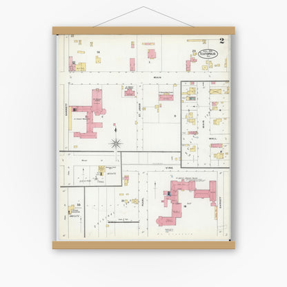 Old map wall art mockup — magnetic wood frame on white wall — Sanborn Fire Insurance Map from Teutopolis, Effingham County, Illinois (1906), Sheet #0002