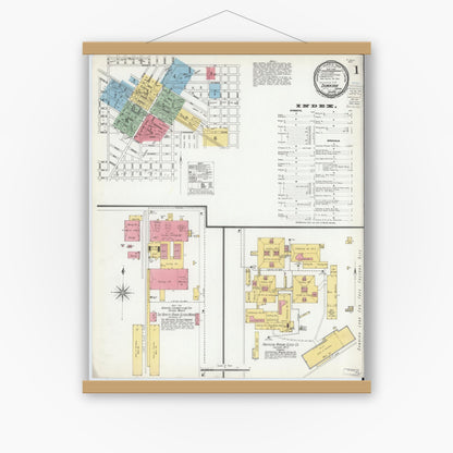 Old map wall art mockup — magnetic wood frame on white wall — Sanborn Fire Insurance Map from Dunkirk, Jay And Blackford Counties, Indiana (1900) - Complete Map Set