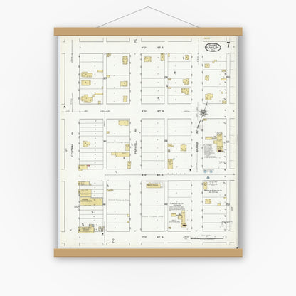 Old map wall art mockup — magnetic wood frame on white wall — Sanborn Fire Insurance Map from Hamlin, Jones County, Texas (1919), Sheet #0007