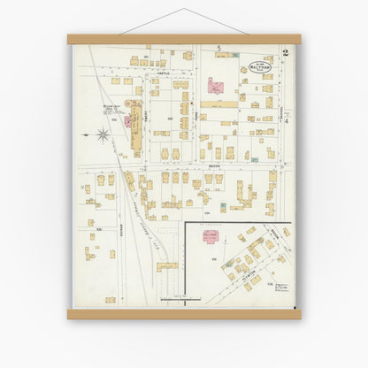 Old map wall art mockup — magnetic wood frame on white wall — Sanborn Fire Insurance Map from Waltham, Middlesex County, Massachusetts (1897), Sheet #0002
