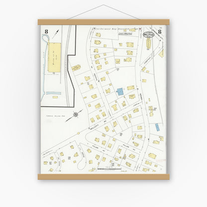 Old map wall art mockup — magnetic wood frame on white wall — Sanborn Fire Insurance Map from Walpole, Norfolk County, Massachusetts (1927), Sheet #0008