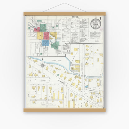 Old map wall art mockup — magnetic wood frame on white wall — Sanborn Fire Insurance Map from Ripon, Fond du Lac County, Wisconsin (1904) - Complete Map Set