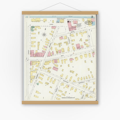 Old map wall art mockup — magnetic wood frame on white wall — Sanborn Fire Insurance Map from Mohawk, Herkimer County, New York (1897), Sheet #0003