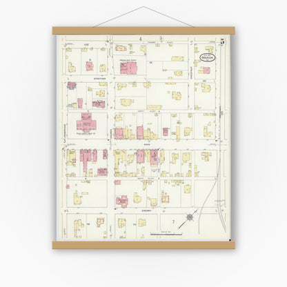 Old map wall art mockup — magnetic wood frame on white wall — Sanborn Fire Insurance Map from Marion, Smyth County, Virginia (1913), Sheet #0005