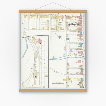 Old map wall art mockup — magnetic wood frame on white wall — Sanborn Fire Insurance Map from Shippensburg, Cumberland And Franklin Counties, Pennsylvania (1904), Sheet #0008