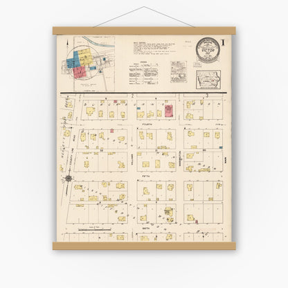 Old map wall art mockup — magnetic wood frame on white wall — Sanborn Fire Insurance Map from Victor, Iowa County, Iowa (1922) â€” Complete Set