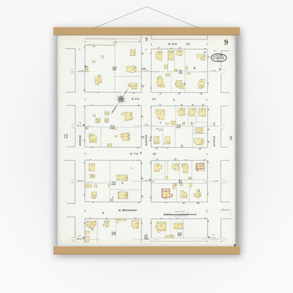 Old map wall art mockup — magnetic wood frame on white wall — Sanborn Fire Insurance Map from Cisco, Eastland County, Texas (1920), Sheet #0009