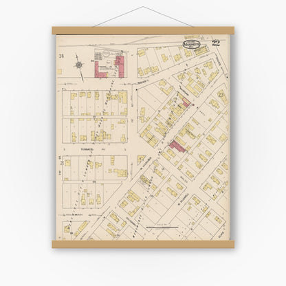 Old map wall art mockup — magnetic wood frame on white wall — Sanborn Fire Insurance Map from Marinette, Marinette County, Wisconsin (1921), Sheet #0022