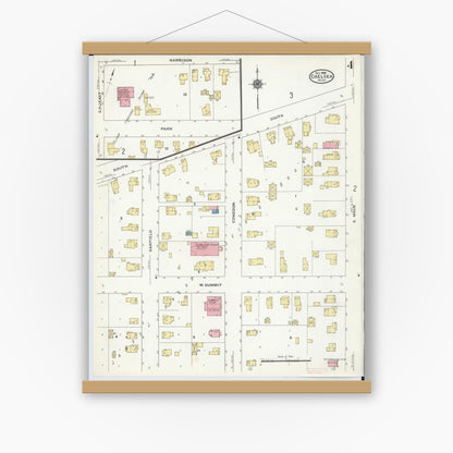 Old map wall art mockup — magnetic wood frame on white wall — Sanborn Fire Insurance Map from Chelsea, Washtenaw County, Michigan (1909), Sheet #0004