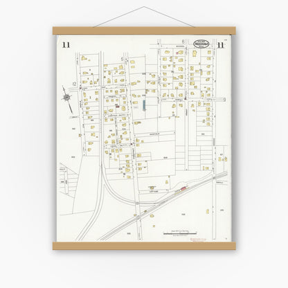 Old map wall art mockup — magnetic wood frame on white wall — Sanborn Fire Insurance Map from Needham, Norfolk County, Massachusetts (1926), Sheet #0011