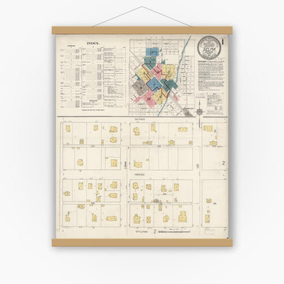 Old map wall art mockup — magnetic wood frame on white wall — Sanborn Fire Insurance Map from Selma, Fresno County, California (1913) - Complete Map Set