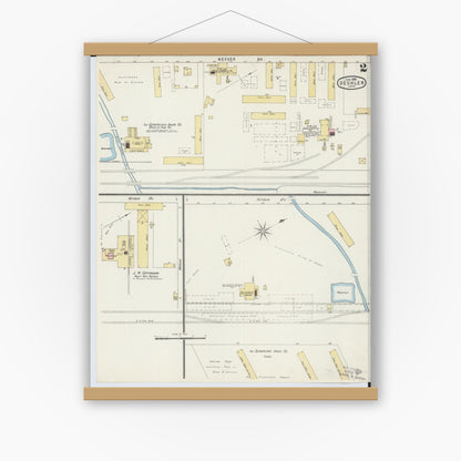 Old map wall art mockup — magnetic wood frame on white wall — Sanborn Fire Insurance Map from Deshler, Henry County, Ohio (1895), Sheet #0002