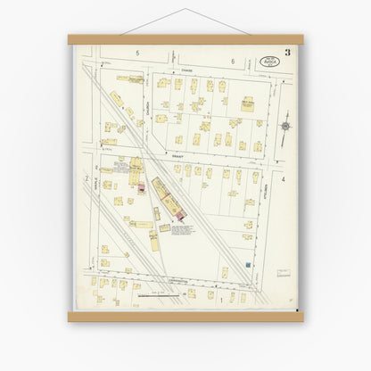 Old map wall art mockup — magnetic wood frame on white wall — Sanborn Fire Insurance Map from Avoca, Steuben County, New York (1913), Sheet #0003