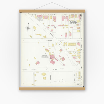 Old map wall art mockup — magnetic wood frame on white wall — Sanborn Fire Insurance Map from Chillicothe, Ross County, Ohio (1909), Sheet #0014