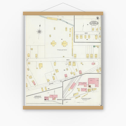 Old map wall art mockup — magnetic wood frame on white wall — Sanborn Fire Insurance Map from Stroudsburg, Monroe County, Pennsylvania (1905), Sheet #0002