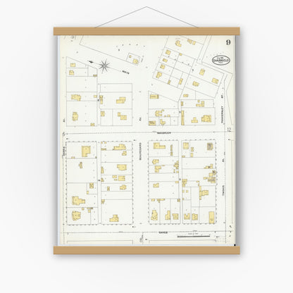 Old map wall art mockup — magnetic wood frame on white wall — Sanborn Fire Insurance Map from San Angelo, Tom Green County, Texas (1904), Sheet #0009