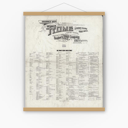 Old map wall art mockup — magnetic wood frame on white wall — Sanborn Fire Insurance Map from Rome, Oneida County, New York (1924), Sheet #0001