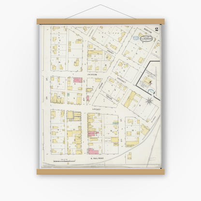 Old map wall art mockup — magnetic wood frame on white wall — Sanborn Fire Insurance Map from Eldorado, Saline County, Illinois (1894), Sheet #0002