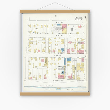 Old map wall art mockup — magnetic wood frame on white wall — Sanborn Fire Insurance Map from Manchester, Adams County, Ohio (1912), Sheet #0003