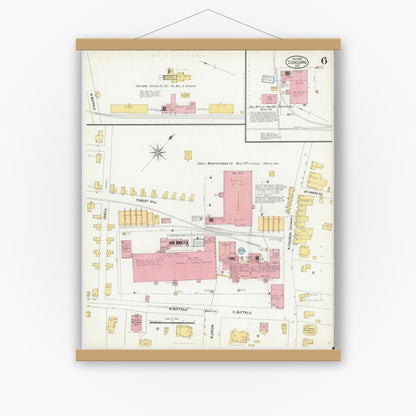 Old map wall art mockup — magnetic wood frame on white wall — Sanborn Fire Insurance Map from Concord, Cabarrus County, North Carolina (1902), Sheet #0006