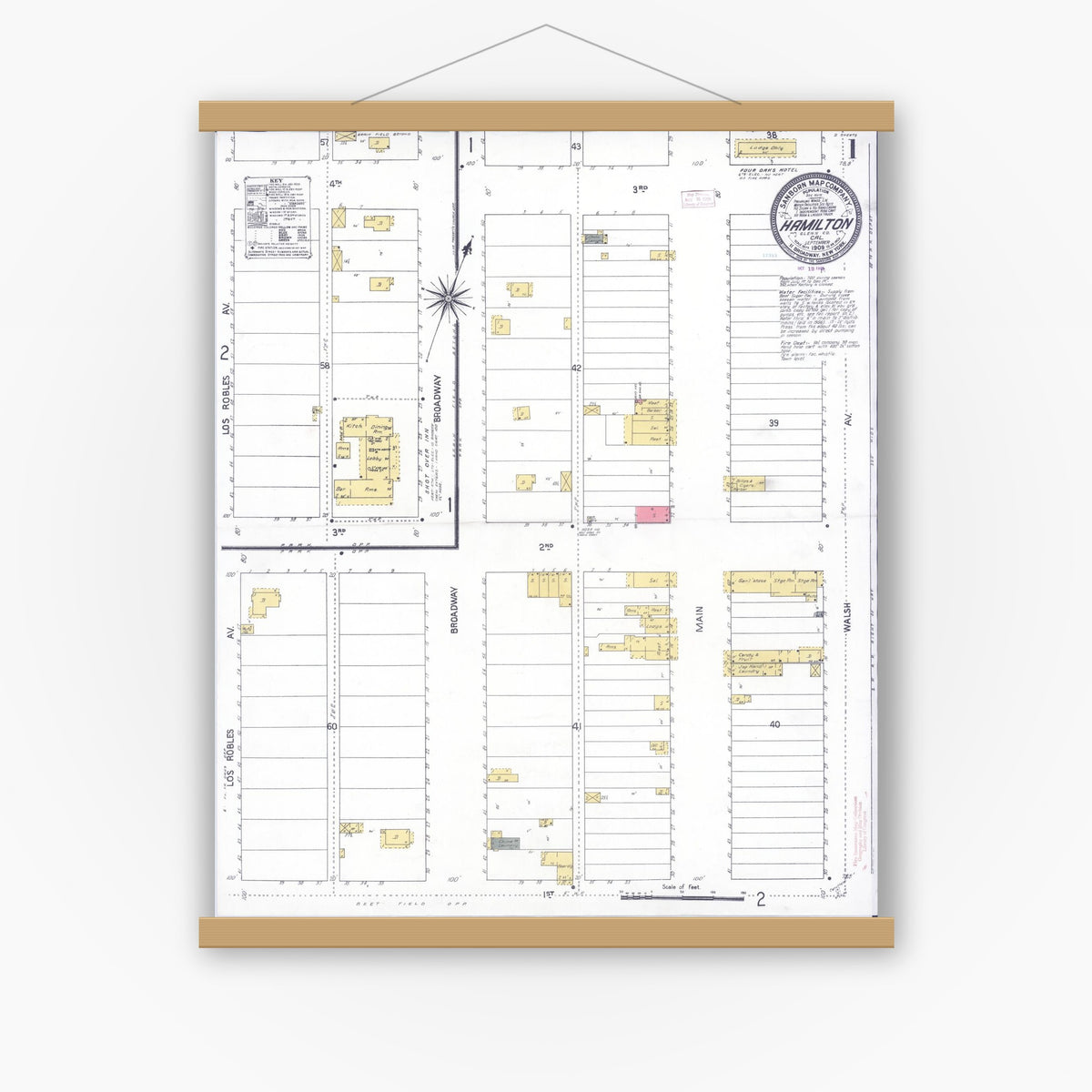Old map wall art mockup — magnetic wood frame on white wall — Sanborn Fire Insurance Map from Hamilton, Glenn County, California (1909) - Complete Map Set