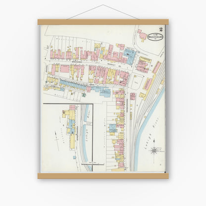 Old map wall art mockup — magnetic wood frame on white wall — Sanborn Fire Insurance Map from Mauch Chunk, Carbon County, Pennsylvania (1896), Sheet #0002
