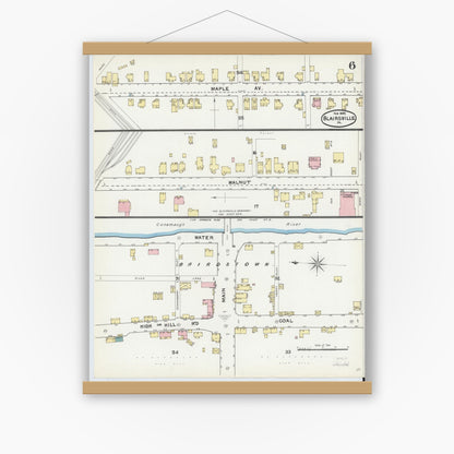 Old map wall art mockup — magnetic wood frame on white wall — Sanborn Fire Insurance Map from Blairsville, Indiana County, Pennsylvania (1892), Sheet #0006