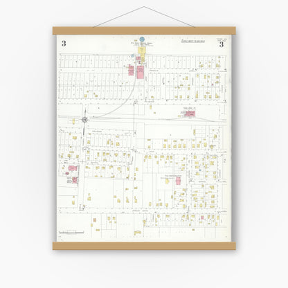 Old map wall art mockup — magnetic wood frame on white wall — Sanborn Fire Insurance Map from Thorpe, Clark County, Wisconsin (1933), Sheet #0003