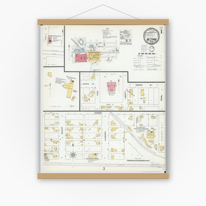 Old map wall art mockup — magnetic wood frame on white wall — Sanborn Fire Insurance Map from McComb, Hancock County, Ohio (1901), Sheet #0001