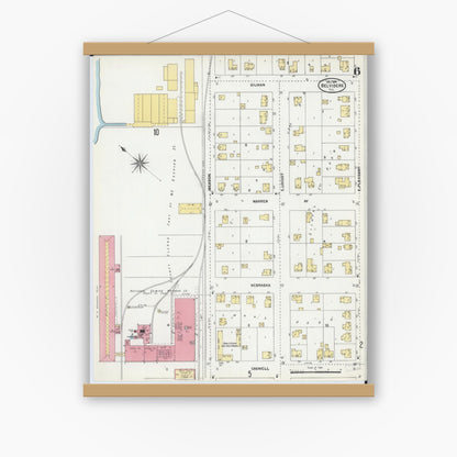 Old map wall art mockup — magnetic wood frame on white wall — Sanborn Fire Insurance Map from Belvidere, Boone County, Illinois (1904), Sheet #0006