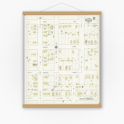 Old map wall art mockup — magnetic wood frame on white wall — Sanborn Fire Insurance Map from Brainerd, Crow Wing County, Minnesota (1913), Sheet #0017