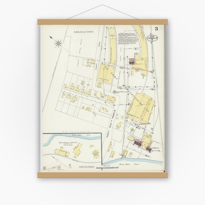 Old map wall art mockup — magnetic wood frame on white wall — Sanborn Fire Insurance Map from Franklin, Independent Cities, Virginia (1897), Sheet #0003