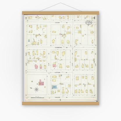 Old map wall art mockup — magnetic wood frame on white wall — Sanborn Fire Insurance Map from Dixon, Lee County, Illinois (1897), Sheet #0004