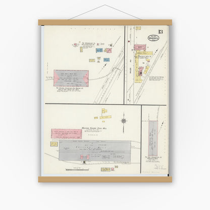 Old map wall art mockup — magnetic wood frame on white wall — Sanborn Fire Insurance Map from Warren, Trumbull County, Ohio (1915), Sheet #0013