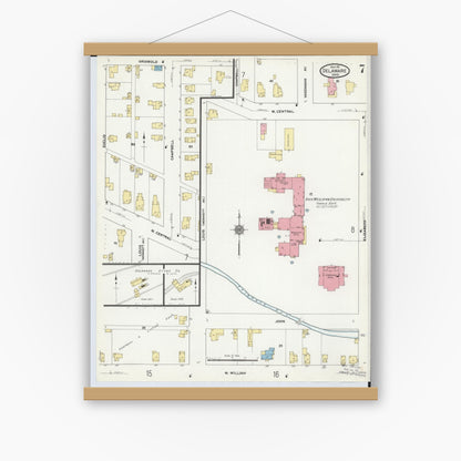 Old map wall art mockup — magnetic wood frame on white wall — Sanborn Fire Insurance Map from Delaware, Delaware County, Ohio (1911), Sheet #0007