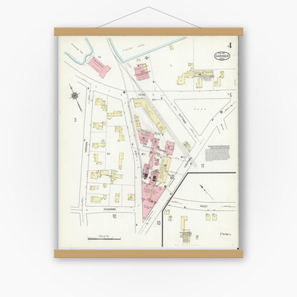 Old map wall art mockup — magnetic wood frame on white wall — Sanborn Fire Insurance Map from Gardner, Worcester County, Massachusetts (1914), Sheet #0004