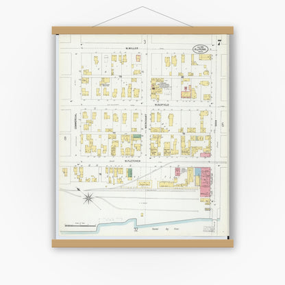 Old map wall art mockup — magnetic wood frame on white wall — Sanborn Fire Insurance Map from Alpena, Alpena County, Michigan (1901), Sheet #0007