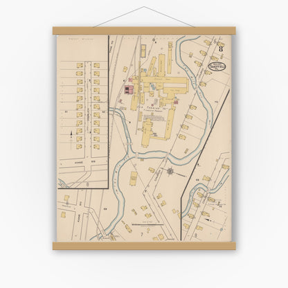 Old map wall art mockup — magnetic wood frame on white wall — Sanborn Fire Insurance Map from Sheffield, Warren County, Pennsylvania (1922), Sheet #0008