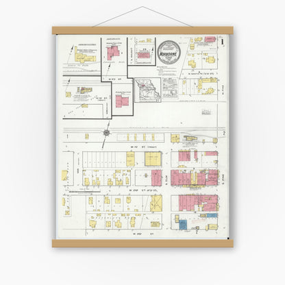 Old map wall art mockup — magnetic wood frame on white wall — Sanborn Fire Insurance Map from Norborne, Carroll County, Missouri (1918), Sheet #0001