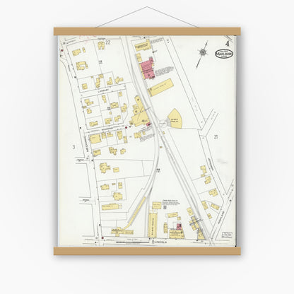 Old map wall art mockup — magnetic wood frame on white wall — Sanborn Fire Insurance Map from Marlborough, Middlesex County, Massachusetts (1920), Sheet #0004