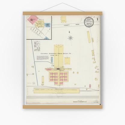 Old map wall art mockup — magnetic wood frame on white wall — Sanborn Fire Insurance Map from Porter, Porter County, Indiana (1893) - Complete Map Set