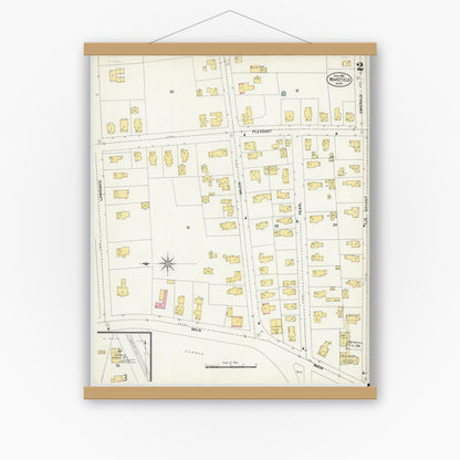 Old map wall art mockup — magnetic wood frame on white wall — Sanborn Fire Insurance Map from Wakefield, Middlesex County, Massachusetts (1903), Sheet #0002